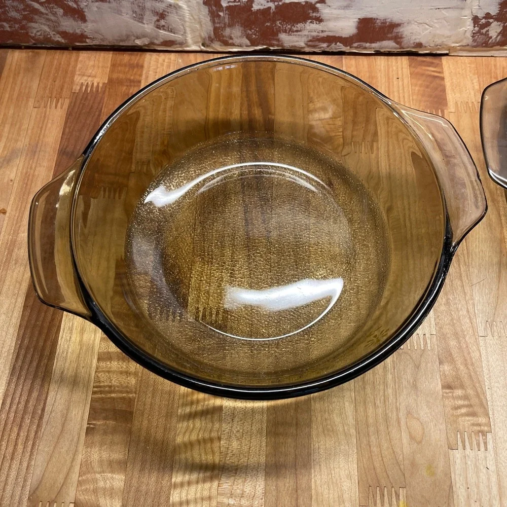 Vintage MCM Glasbake Jeanette Casserole Dishes Set 3 Yellow Floral Retro Brown‎